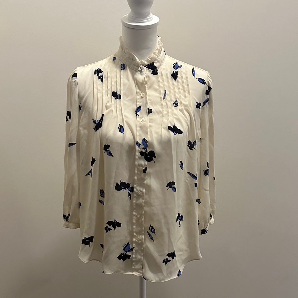 Ralph Lauren Sheer Blouse with Blue Floral Design